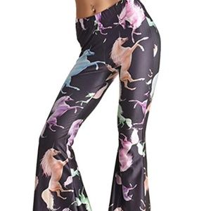 Pink Queen Unicorn Flared Bell Bottom Pants Black Size M EUC